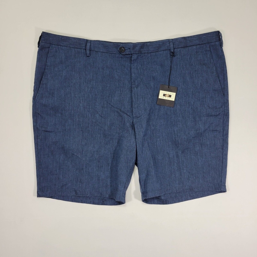 Joseph Abboud Men's Flat Front Shorts Navy Blue Linen Blend Navy Size 44 Modern
